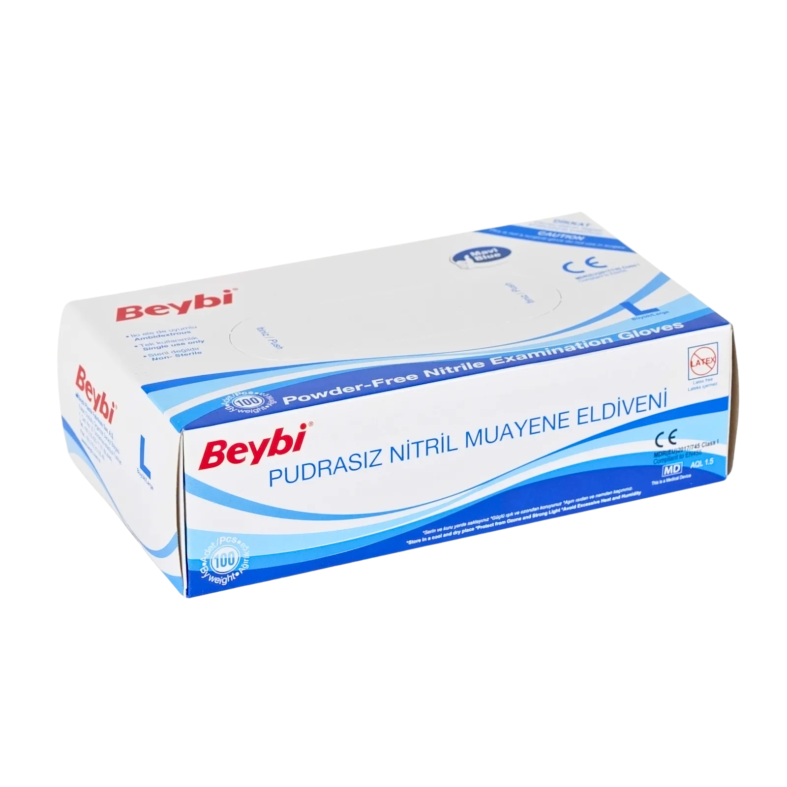 BEYBI Pudrasız Mavi Nitril Muayene Eldiveni - 100'lük Kutu - Görsel 7