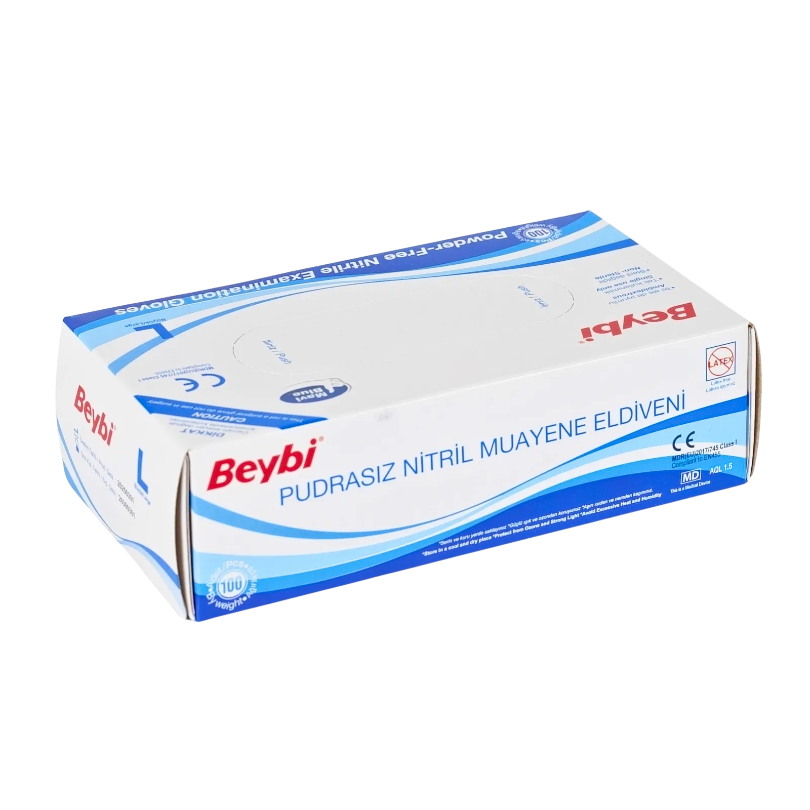 BEYBI Pudrasız Mavi Nitril Muayene Eldiveni - 100'lük Kutu - Görsel 9