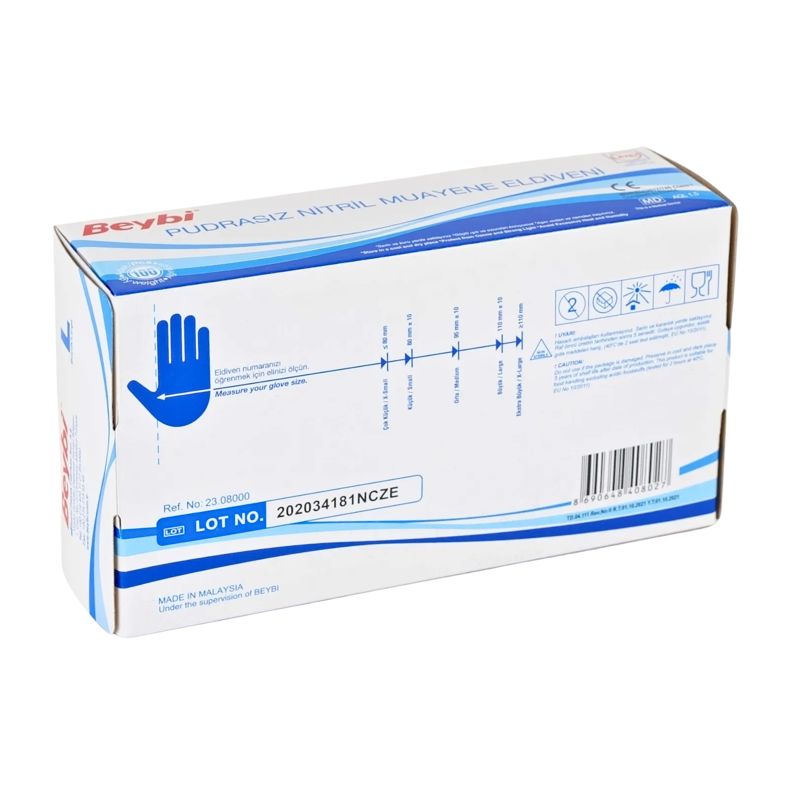 BEYBI Pudrasız Mavi Nitril Muayene Eldiveni - 100'lük Kutu - Görsel 11