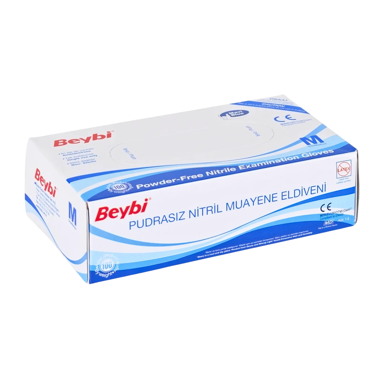 BEYBI Pudrasız Mavi Nitril Muayene Eldiveni - 100'lük Kutu - Görsel 2