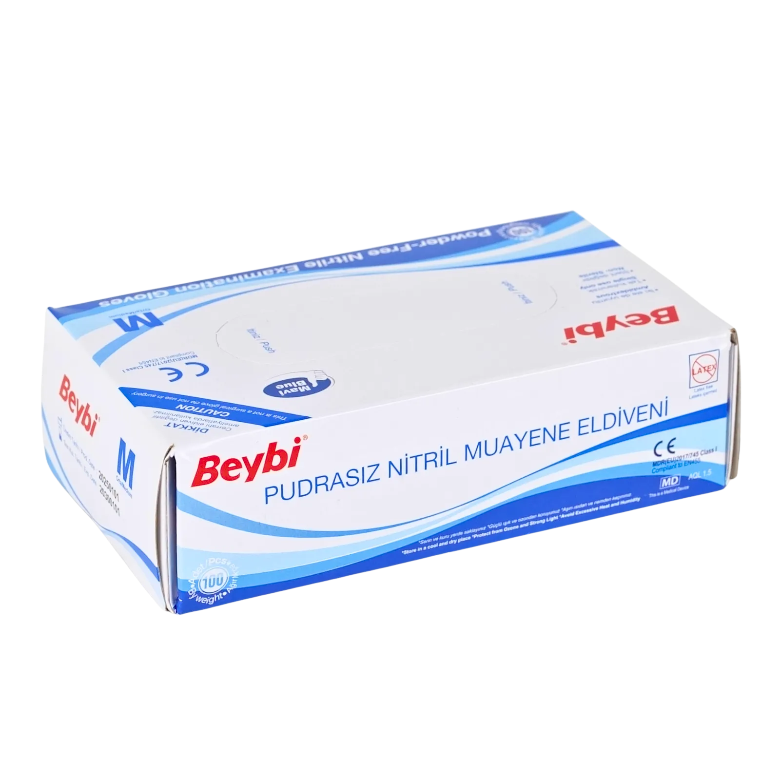BEYBI Pudrasız Mavi Nitril Muayene Eldiveni - 100'lük Kutu - Görsel 4