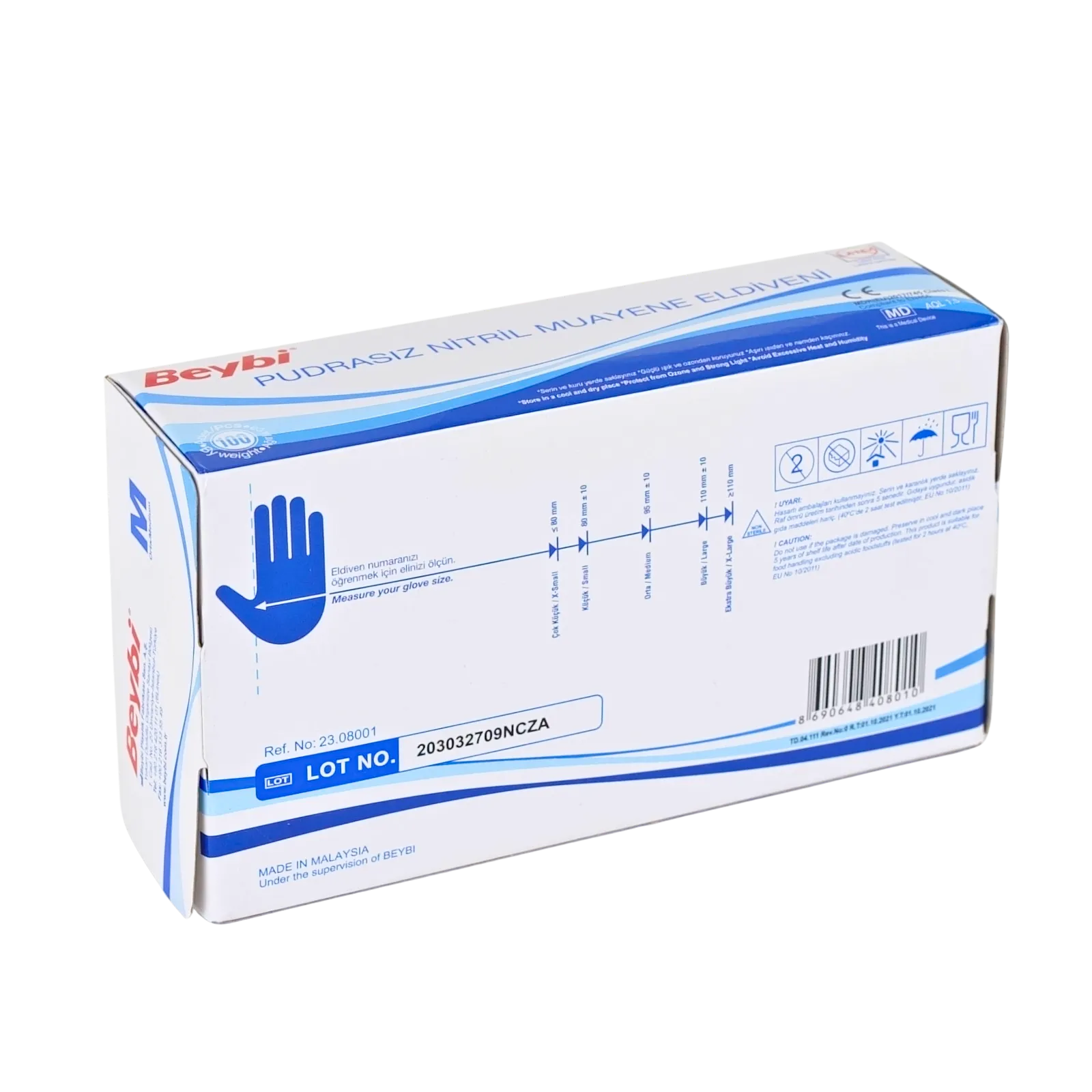 BEYBI Pudrasız Mavi Nitril Muayene Eldiveni - 100'lük Kutu - Görsel 6