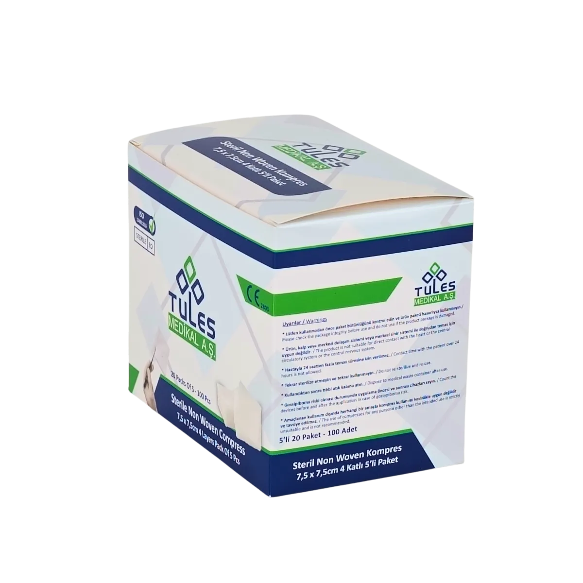 TULES Steril Non Wowen Gaz Kompres 4 Katlı 7,5CmX7,5Cm 20X5 Adet - Görsel 3